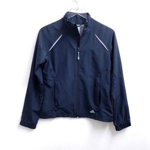 Adidas Navy Striped Full-Zip Athletic Wind Jacket